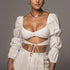 Hollow Puff Sleeve Square Neck Umbilical Strap Top